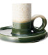Set of 2 candle holders green and white ceramic 9cm