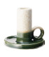 Set of 2 candle holders green and white ceramic 9cm