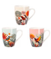 Set de 3 mugs en porcelaine fleurs et oiseaux 340ml