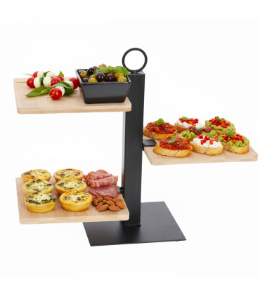 Plateau apéritif bois et métal 3 plateaux 32x15x27cm