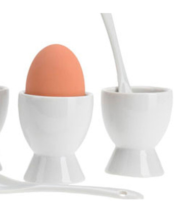 Set de 4 coquetiers en porcelaine blanche avec cuillières