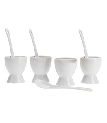 Set de 4 coquetiers en porcelaine blanche avec cuillères