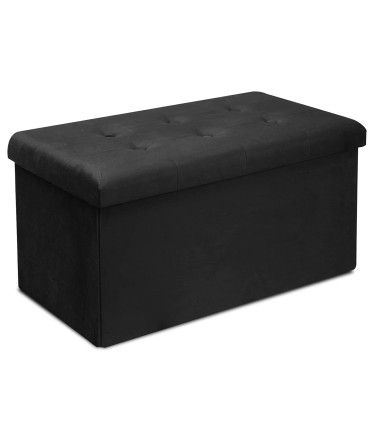 Banquette coffre de rangement velours noir 76x38x38cm