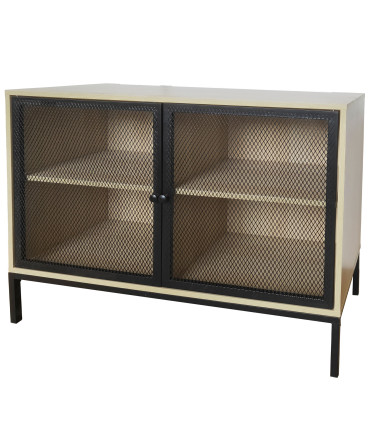 Buffet bois et portes en métal grillagé 100x40x75cm