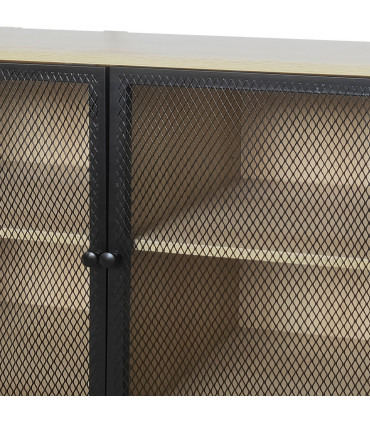 Buffet bois et portes en métal grillagé 100x40x75cm