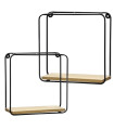 Set de 2 étagères murales en métal noir et bois 21x10x21cm