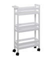 Étagère de rangement sur roulettes 3 étages bois blanc 15x36x74.5cm
