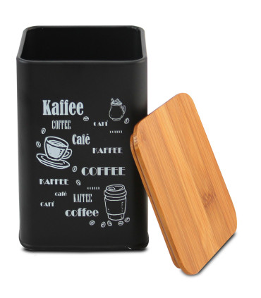 Set de 3 boîtes de cuisine en métal noir et bois café, thé, sucre 9.5x9.5x14.5cm