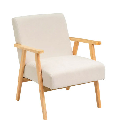 Beige chenille Fabric Armchair with Wood Legs 67×79×84 cm