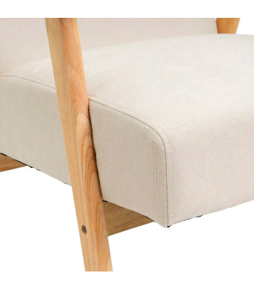 Beige chenille Fabric Armchair with Wood Legs 67×79×84 cm