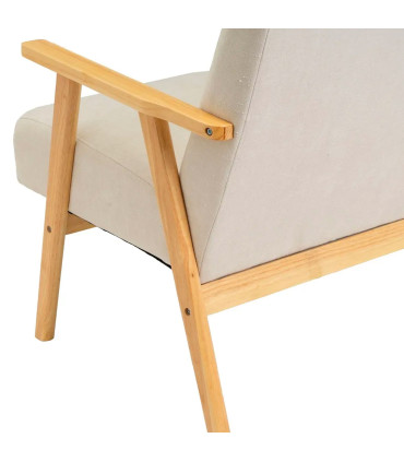 Beige chenille Fabric Armchair with Wood Legs 67×79×84 cm