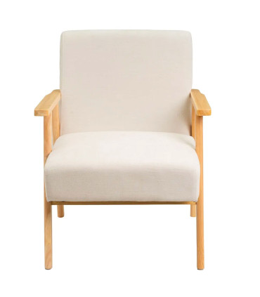 Beige chenille Fabric Armchair with Wood Legs 67×79×84 cm