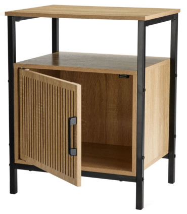 Night Stand wood and black metal 43x33x55cm