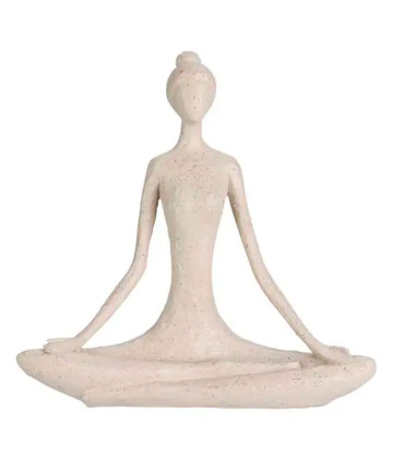 Set de 2 figurines femmes yoga en résine beige et noir 19x5x18.5cm