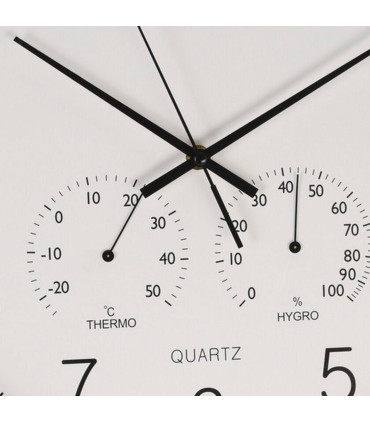 Horloge murale ronde aluminium doré thermomètre + hygromètre 38x38x4cm
