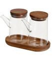 Oil and Vinegar Set glass and wood 300ml