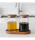 Set huile et vinaigre en verre avec support en bois d'acacia 300ml