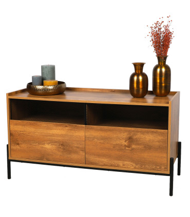 TV Stand Wood and Black Metal 119x40x63cm