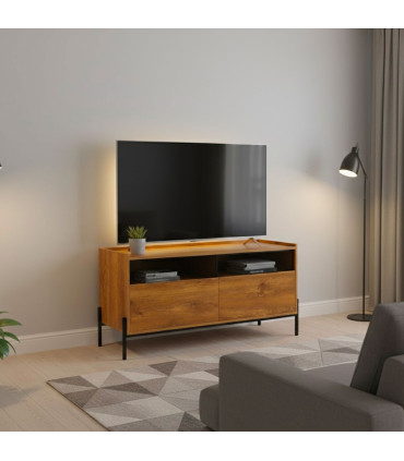 TV Stand Wood and Black Metal 119x40x63cm