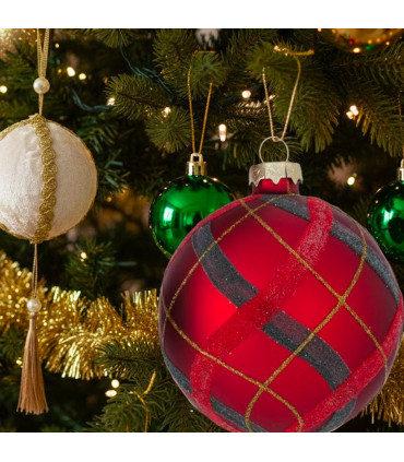 Set de 3 boules de Noël en verre rouge, vert, blanc 10x10cm