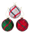 Set de 3 boules de Noël en verre rouge, vert, blanc 10x10cm