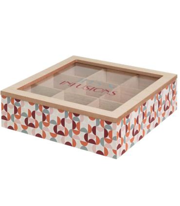 Wood Tea Box 9 Compartments 24x24x7cm
