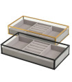 Set de 2 plateaux à bijoux verre et métal noir et doré 23x12x4cm
