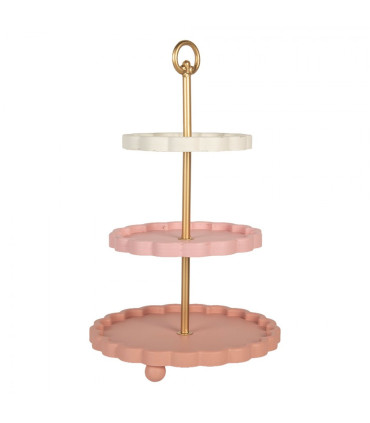 Plat de présentation 3 étages en métal rose et doré 30x30x50cm
