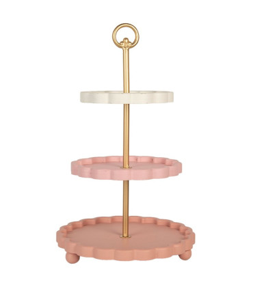 Plat de présentation 3 étages en métal rose et doré 30x30x50cm
