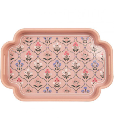 Set de 2 plateaux en bois rose et violet motif fleuri 46x30x5cm
