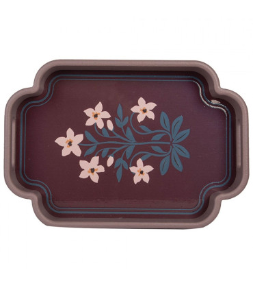 Set de 2 plateaux en bois rose et violet motif fleuri 46x30x5cm