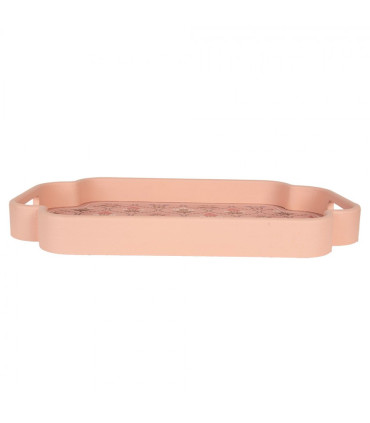 Set de 2 plateaux en bois rose et violet motif fleuri 46x30x5cm
