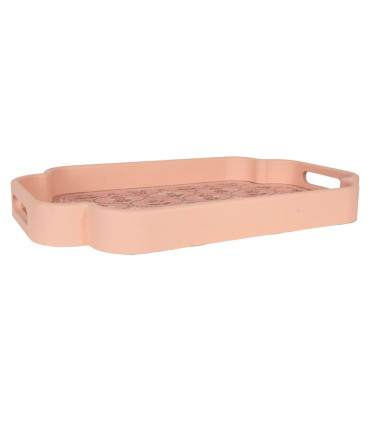Set de 2 plateaux en bois rose et violet motif fleuri 46x30x5cm