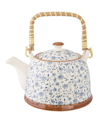 Théière avec filtre en céramique bleue et blanche fleurs 700ml