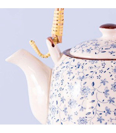 Théière avec filtre en céramique bleue et blanche fleurs 700ml