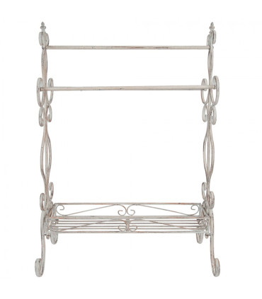 Porte serviette sur pied en fer forgé blanc 65x40x93cm
