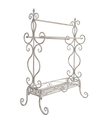 Porte serviette sur pied en fer forgé blanc 65x40x93cm