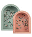 Set de 2 étagères murales niches rose et vert 30x16x40cm