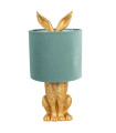 Table lamp gold rabbit and green lampshade 20x20x43cm