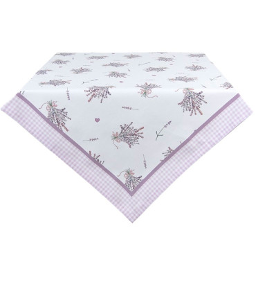 Square tablecloth white and purple 100x100cm
