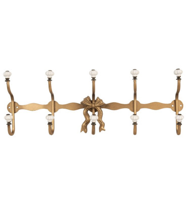 Wall Coat Rack gold metal and ceramic 50x7x17cm