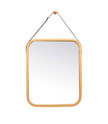 Miroir suspendu bambou + crochet mural 41x33cm