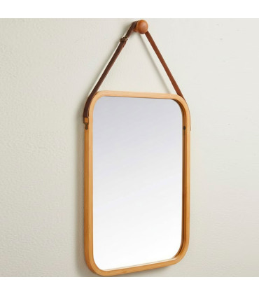 Miroir suspendu bambou + crochet mural 41x33cm