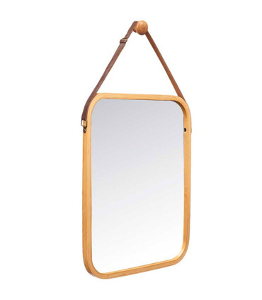 Miroir suspendu bambou + crochet mural 41x33cm
