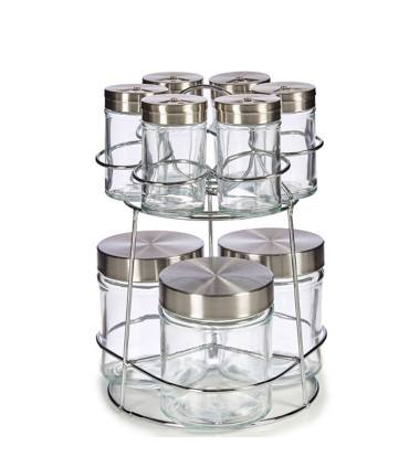 Set de 9 pots à épices en verre et support en métal chromé 19x19x23.5cm