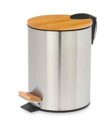 Bathroom bin chrome and bamboo 5L