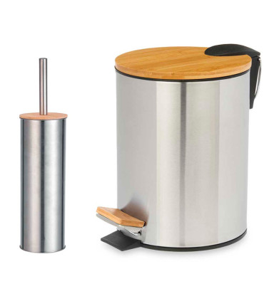 Bathroom bin chrome and bamboo 3L + WC brush