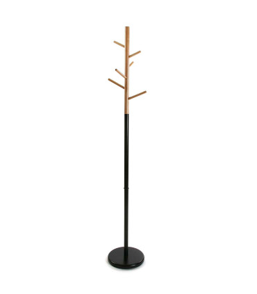 Porte-manteau sur pied rond noir et bois 28x28x171cm
