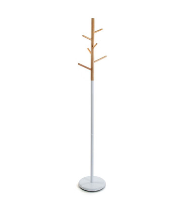 Porte-manteau sur pied rond blanc et bois 28x28x171cm