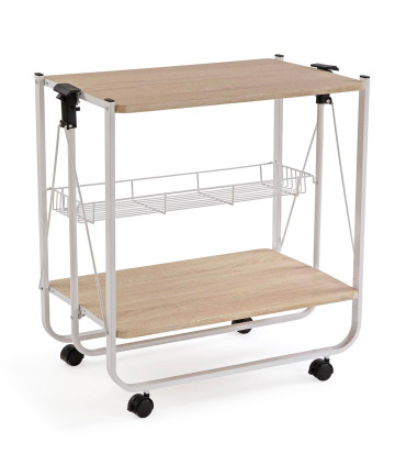 Table roulante pliable blanc et bois 68x40x70cm